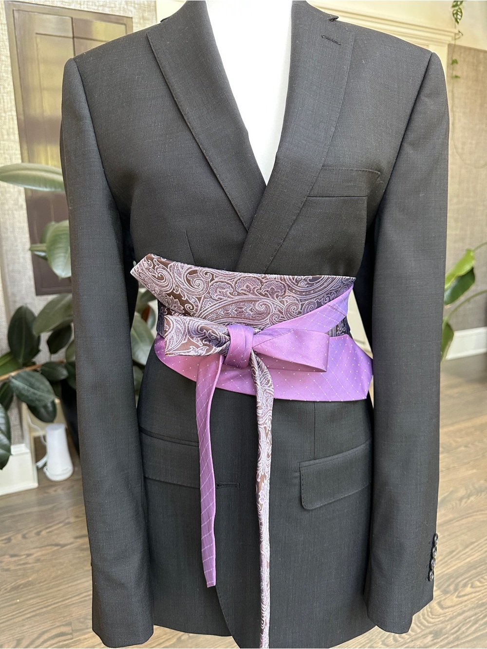 Purple Paisley and Polka Dot Obi Style Waist Belt